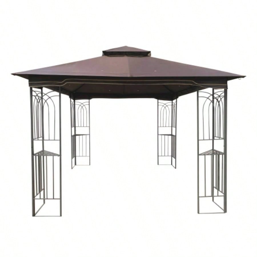 10x10 Outdoor Patio Gazebo Canopy Tent With Ventilated Double Roof And Mosquito netDetachable Mesh Screen On All SidesSuitable Lawn, Garden, Backyard and Deck, Brown Top