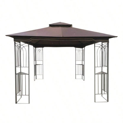 10x10 Outdoor Patio Gazebo Canopy Tent With Ventilated Double Roof And Mosquito netDetachable Mesh Screen On All SidesSuitable Lawn, Garden, Backyard and Deck, Brown Top