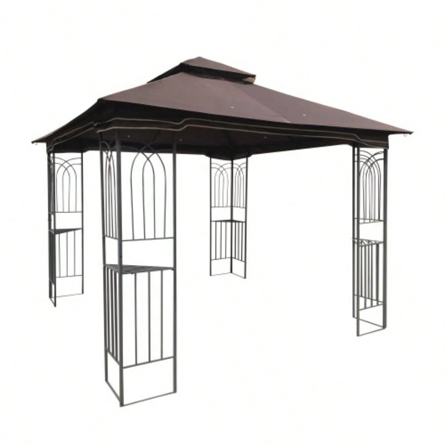 10x10 Outdoor Patio Gazebo Canopy Tent With Ventilated Double Roof And Mosquito netDetachable Mesh Screen On All SidesSuitable Lawn, Garden, Backyard and Deck, Brown Top
