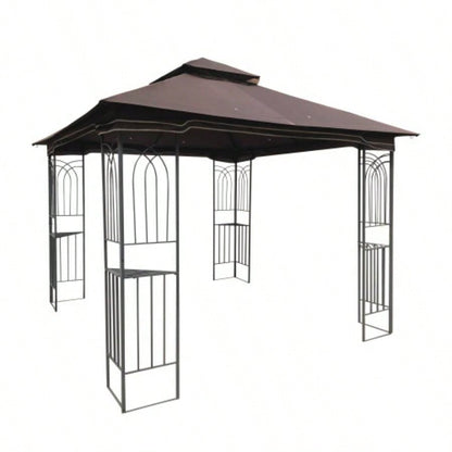 10x10 Outdoor Patio Gazebo Canopy Tent With Ventilated Double Roof And Mosquito netDetachable Mesh Screen On All SidesSuitable Lawn, Garden, Backyard and Deck, Brown Top