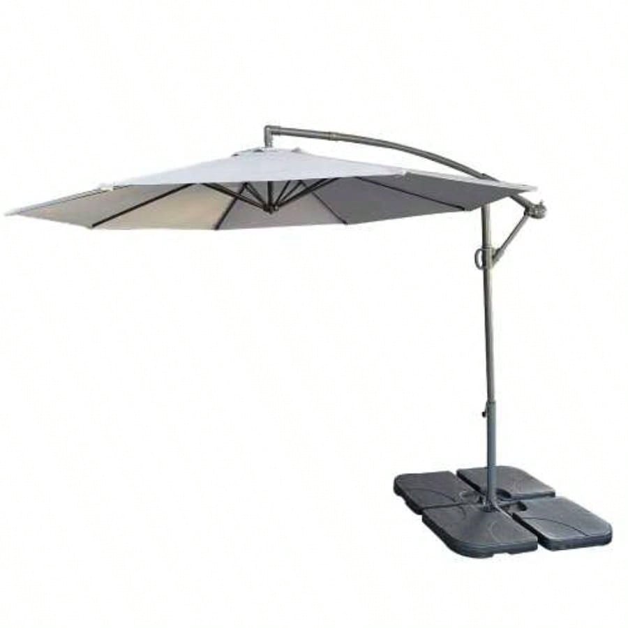 without Plastic base - 10ft Offset Patio - Offset Hanging Cantilever Patio Outdoor Market with Easy Tilt Adjustment and Crank Pool Deck and Garden Gray