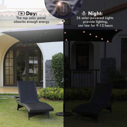 Waterproof Rectangular Patio and Lights 6.5 ft. 10 ft. 26 LED lights, Push Button Tilt, Crank in NAVY BLUE