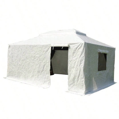 12x16 Gazebo Cover Hardtop Gazebos, Outdoor Universal Winter Gazebo Cover with Sidewalls and Mesh, All Season Waterproof Enclosed Gazebo Cover, White