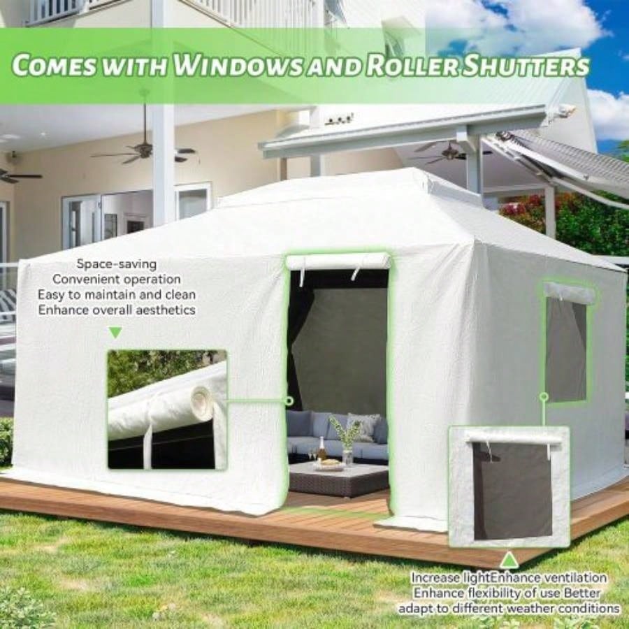 12x16 Gazebo Cover Hardtop Gazebos, Outdoor Universal Winter Gazebo Cover with Sidewalls and Mesh, All Season Waterproof Enclosed Gazebo Cover, White