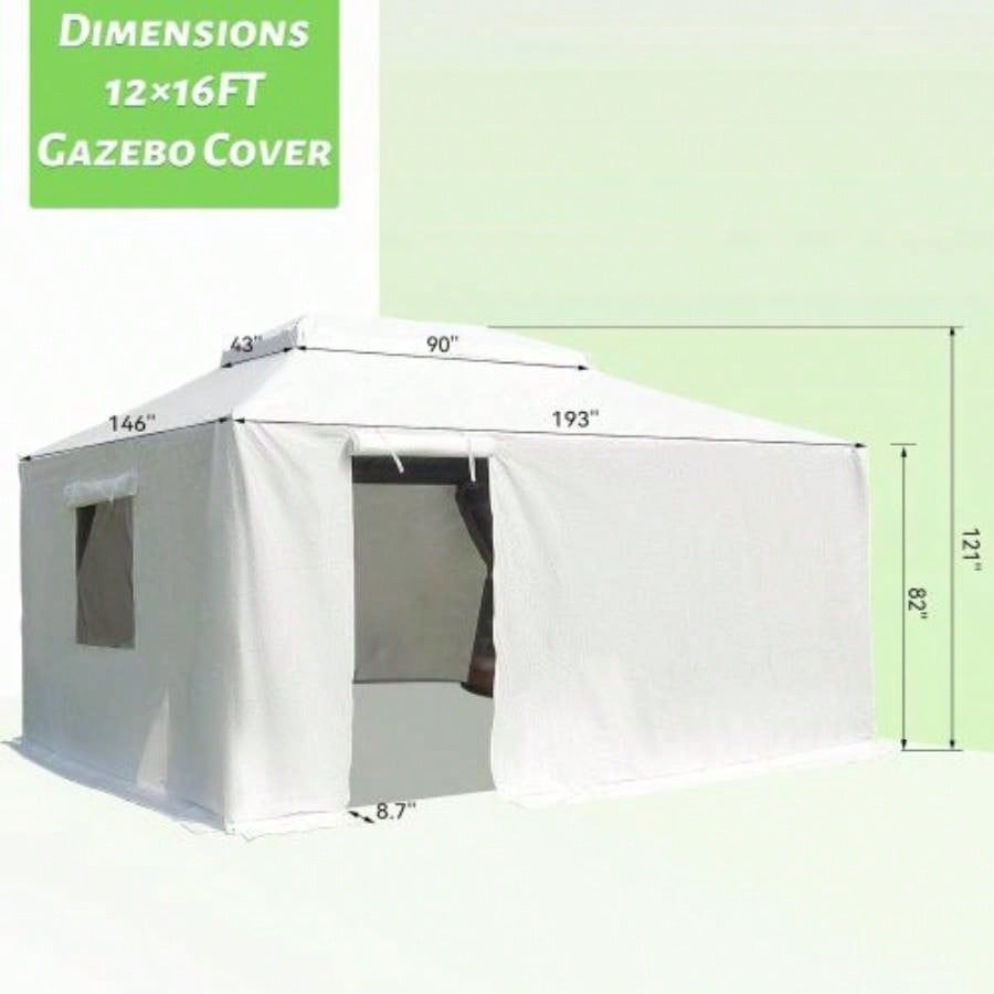12x16 Gazebo Cover Hardtop Gazebos, Outdoor Universal Winter Gazebo Cover with Sidewalls and Mesh, All Season Waterproof Enclosed Gazebo Cover, White