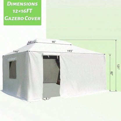 12x16 Gazebo Cover Hardtop Gazebos, Outdoor Universal Winter Gazebo Cover with Sidewalls and Mesh, All Season Waterproof Enclosed Gazebo Cover, White