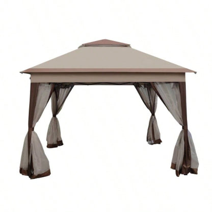 Outdoor 11x 11Ft Up Gazebo Canopy With Removable Zipper Netting, 2 - Tier Soft Top Event Tent, Suitable Patio Backyard Garden Camping Area, Coffee