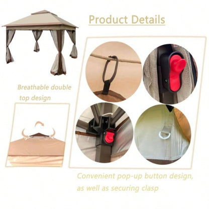 Outdoor 11x 11Ft Up Gazebo Canopy With Removable Zipper Netting, 2 - Tier Soft Top Event Tent, Suitable Patio Backyard Garden Camping Area, Coffee