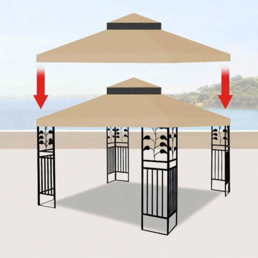 10x10 Ft Outdoor Patio Gazebo Canopy, Double Tiered Gazebo Tent Roof Top Cover OnlyFrame Not Include