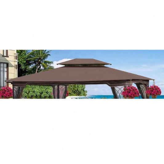 13x10 Ft Patio Double Roof Gazebo Canopy Top Fabric, Brown