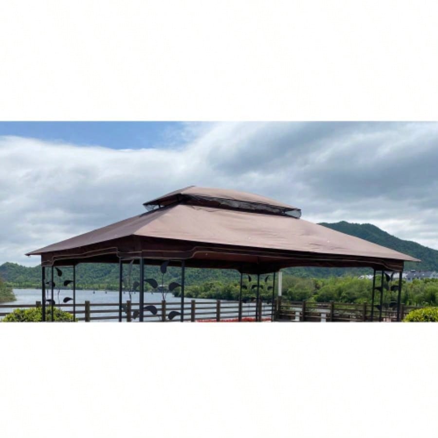 13x10 Ft Patio Double Roof Gazebo Canopy Top Fabric, Brown