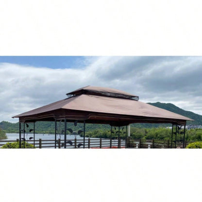 13x10 Ft Patio Double Roof Gazebo Canopy Top Fabric, Brown