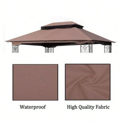 13x10 Ft Patio Double Roof Gazebo Canopy Top Fabric, Brown