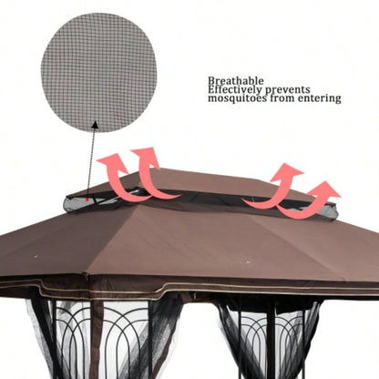 13x10 Ft Patio Double Roof Gazebo Canopy Top Fabric, Brown