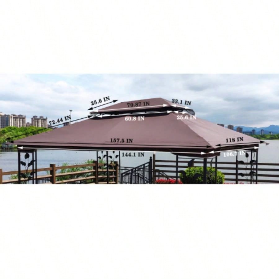 13x10 Ft Patio Double Roof Gazebo Canopy Top Fabric, Brown