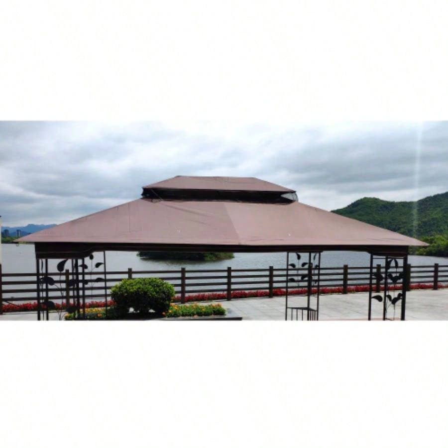 13x10 Ft Patio Double Roof Gazebo Canopy Top Fabric, Brown