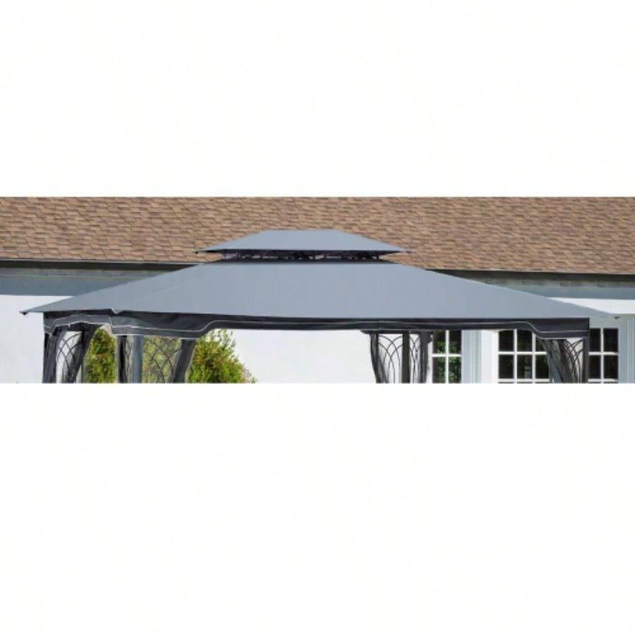 13x10 Ft Patio Double Roof Gazebo Canopy Top Fabric, Brown