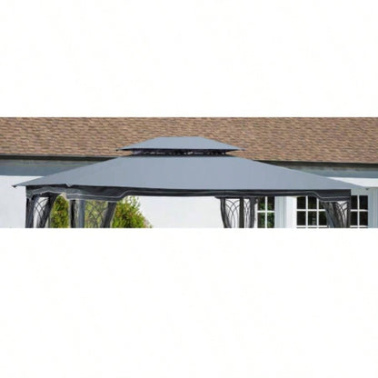 13x10 Ft Patio Double Roof Gazebo Canopy Top Fabric, Brown