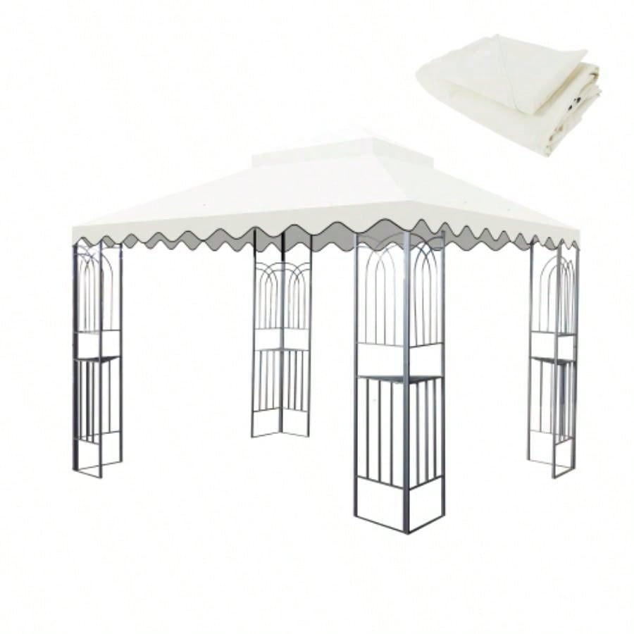 10x10 Ft Outdoor Patio Gazebo Canopy, Double Tiered Gazebo Tent Roof Top Cover Only wavy borderFrame Not IncludeRed