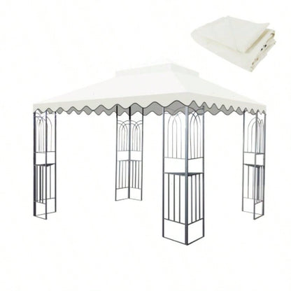 10x10 Ft Outdoor Patio Gazebo Canopy, Double Tiered Gazebo Tent Roof Top Cover Only wavy borderFrame Not IncludeRed