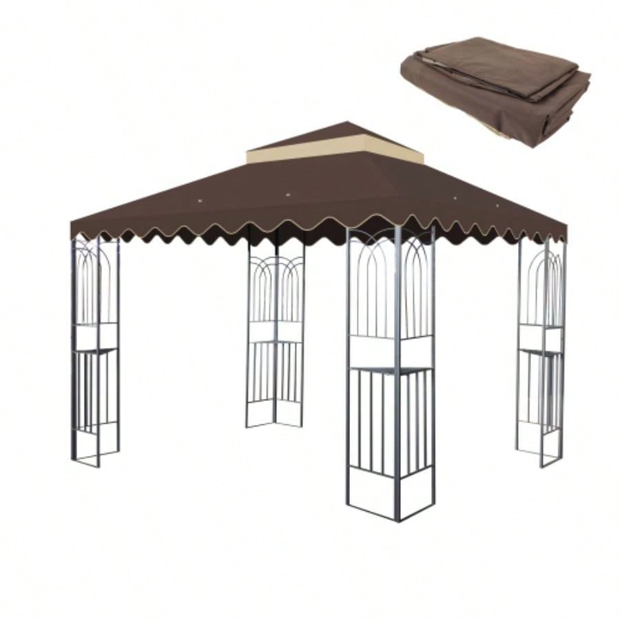10x10 Ft Outdoor Patio Gazebo Canopy, Double Tiered Gazebo Tent Roof Top Cover Only wavy borderFrame Not IncludeRed