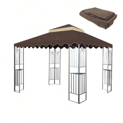 10x10 Ft Outdoor Patio Gazebo Canopy, Double Tiered Gazebo Tent Roof Top Cover Only wavy borderFrame Not IncludeRed