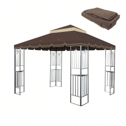 10x10 Ft Outdoor Patio Gazebo Canopy, Double Tiered Gazebo Tent Roof Top Cover Only Greatwall borderFrame Not IncludeBROWN