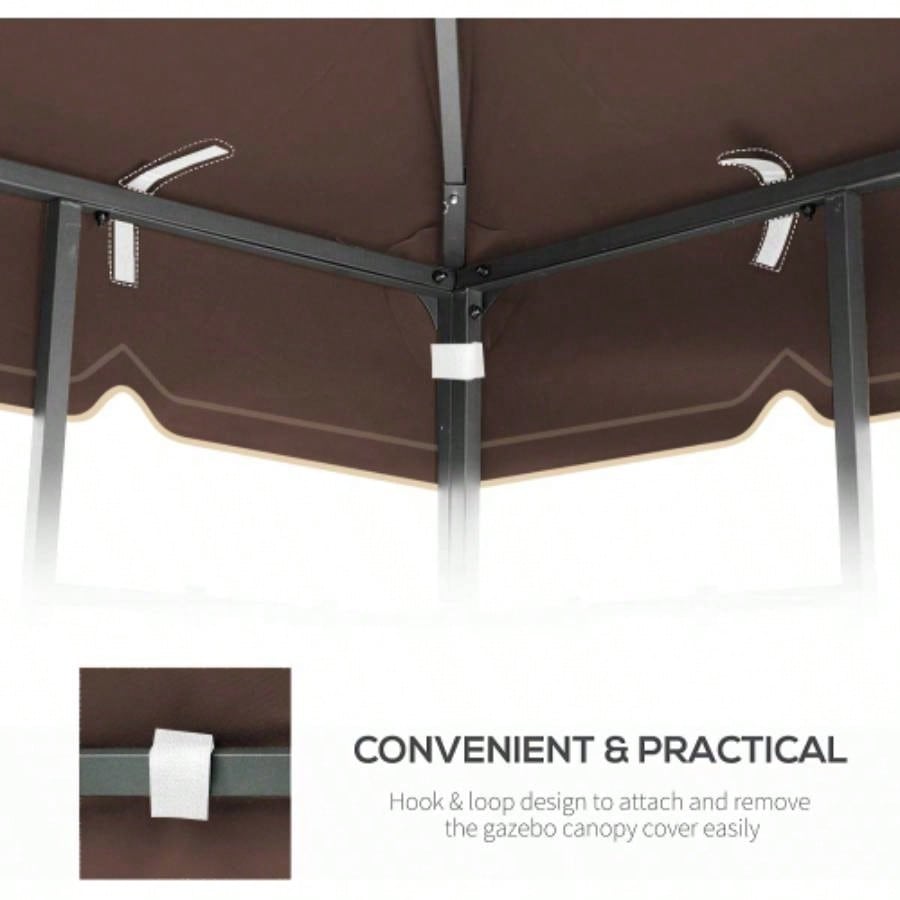 10x10 Ft Outdoor Patio Gazebo Canopy, Double Tiered Gazebo Tent Roof Top Cover Only Greatwall borderFrame Not IncludeBROWN