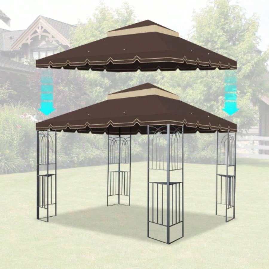 10x10 Ft Outdoor Patio Gazebo Canopy, Double Tiered Gazebo Tent Roof Top Cover Only Greatwall borderFrame Not IncludeBROWN