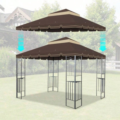 10x10 Ft Outdoor Patio Gazebo Canopy, Double Tiered Gazebo Tent Roof Top Cover Only Greatwall borderFrame Not IncludeBROWN