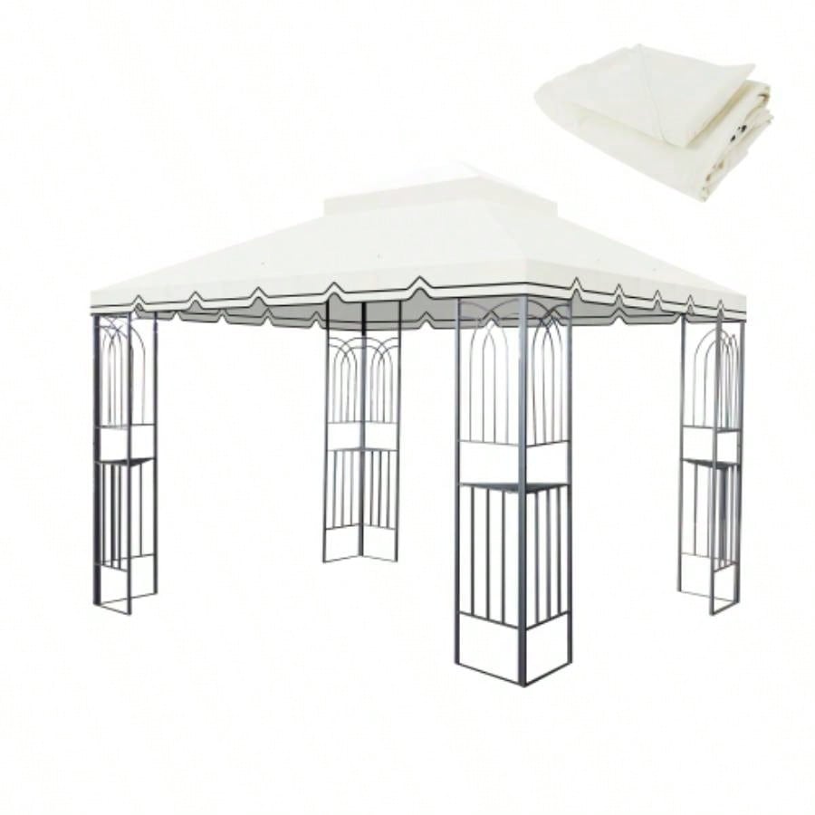 10x10 Ft Outdoor Patio Gazebo Canopy, Double Tiered Gazebo Tent Roof Top Cover Only Greatwall borderFrame Not IncludeBROWN