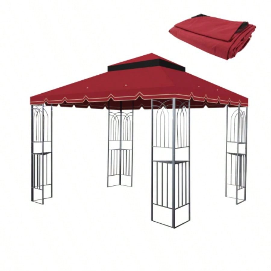 10x10 Ft Outdoor Patio Gazebo Canopy, Double Tiered Gazebo Tent Roof Top Cover Only Greatwall borderFrame Not IncludeBROWN