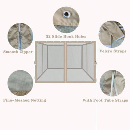 10x10 Ft Gazebo Mosquito Netting with Zippers, 4 - Side Mesh Walls Patio Gazebos