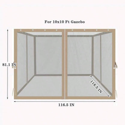 10x10 Ft Gazebo Mosquito Netting with Zippers, 4 - Side Mesh Walls Patio Gazebos