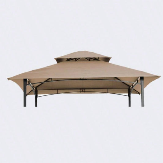 8x5Ft Grill Gazebo Canopy, Double Tiered BBQ Tent Roof Top Cover, Beige