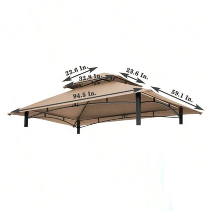 8x5Ft Grill Gazebo Canopy, Double Tiered BBQ Tent Roof Top Cover, Beige