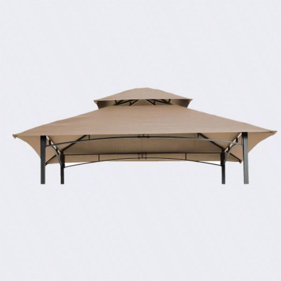 8x5Ft Grill Gazebo Canopy, Double Tiered BBQ Tent Roof Top Cover, Beige