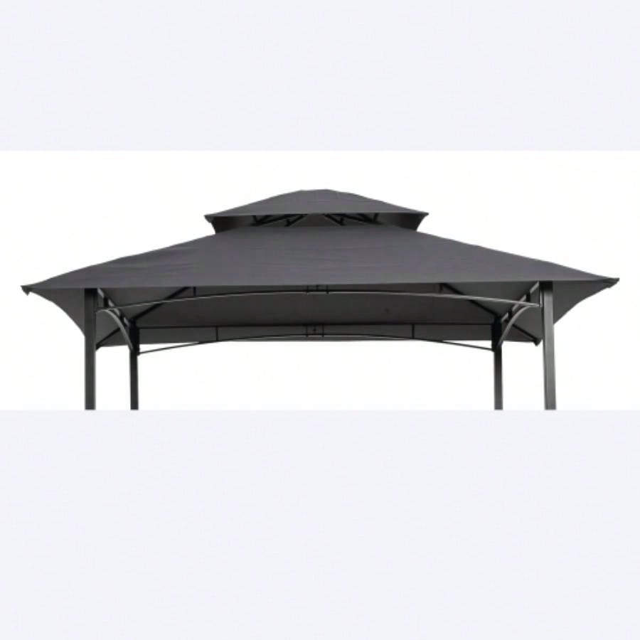 8x5Ft Grill Gazebo Canopy, Double Tiered BBQ Tent Roof Top Cover, Beige