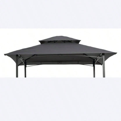 8x5Ft Grill Gazebo Canopy, Double Tiered BBQ Tent Roof Top Cover, Beige