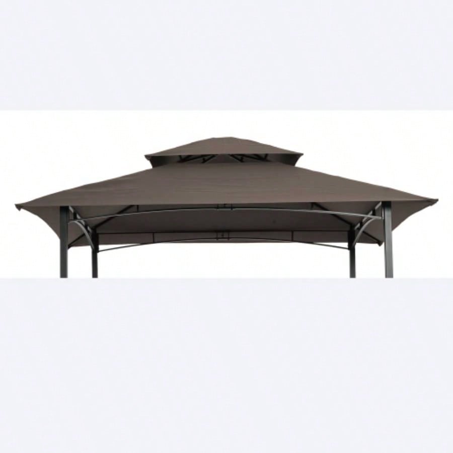 8x5Ft Grill Gazebo Canopy, Double Tiered BBQ Tent Roof Top Cover, Beige