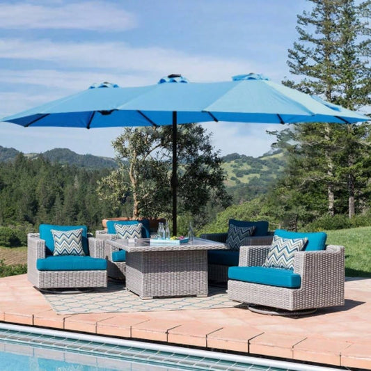 15x9ft Large Double - Sided Rectangular Outdoor Twin Patio Market with light and base - blue