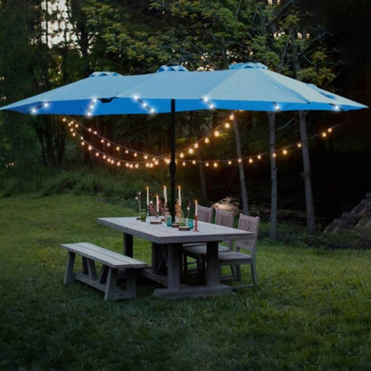 15x9ft Large Double - Sided Rectangular Outdoor Twin Patio Market with light and base - blue