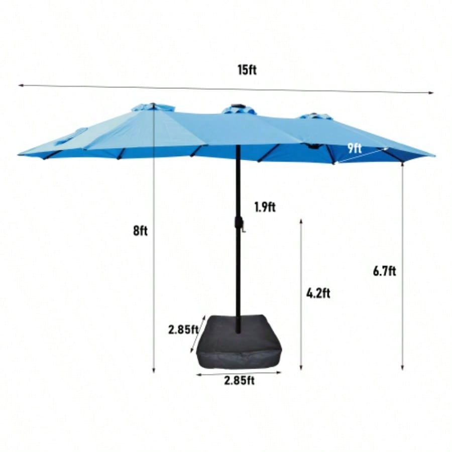 15x9ft Large Double - Sided Rectangular Outdoor Twin Patio Market with light and base - blue