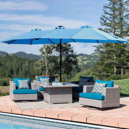 15x9ft Large Double - Sided Rectangular Outdoor Twin Patio Market with light and base - blue