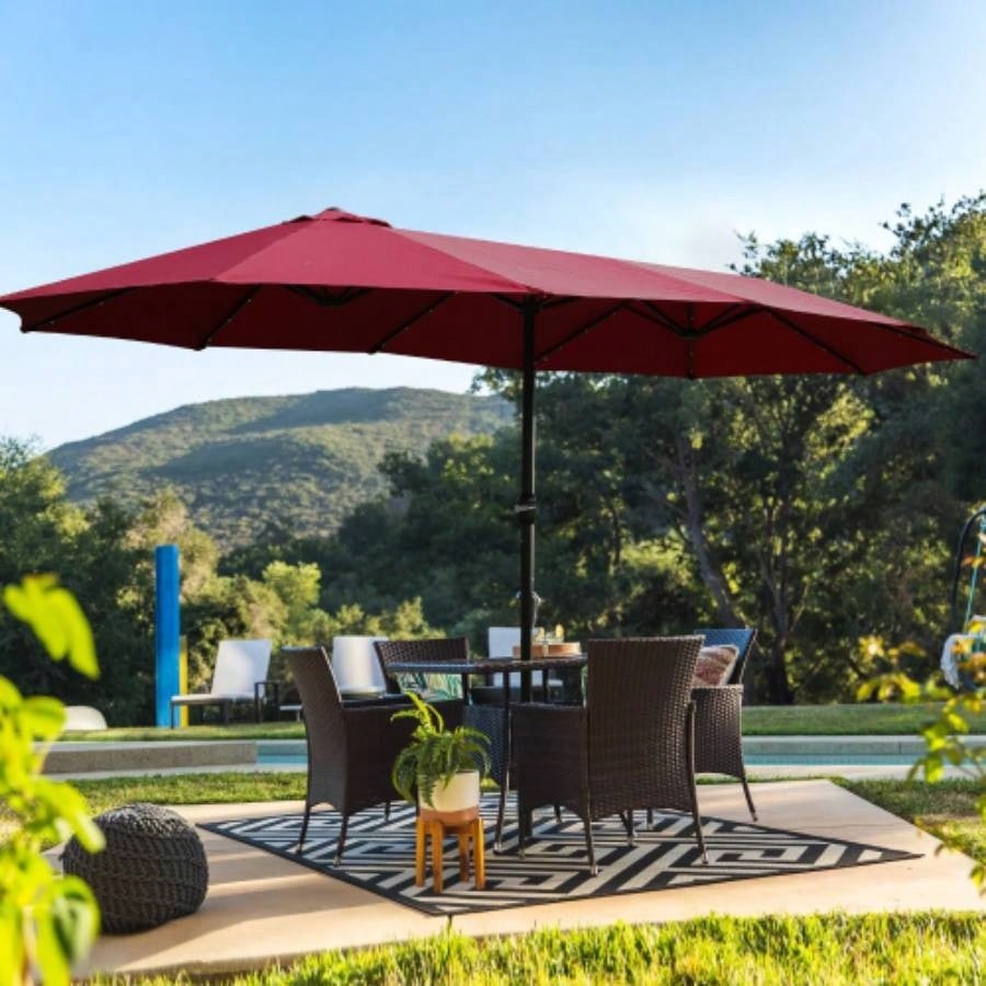 15x9ft Large Double - Sided Rectangular Outdoor Twin Patio Market with light and base - blue