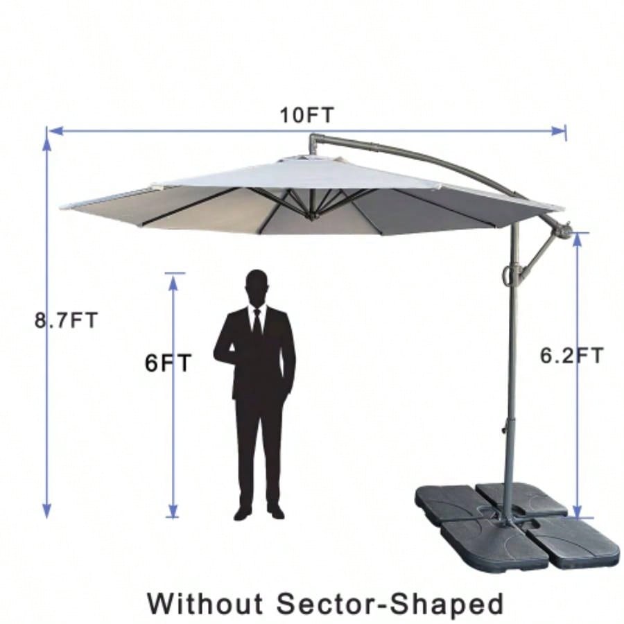 without Plastic base - 10ft Offset Patio - Offset Hanging Cantilever Patio Outdoor Market with Easy Tilt Adjustment and Crank Pool Deck and Garden TOP Colour Beige