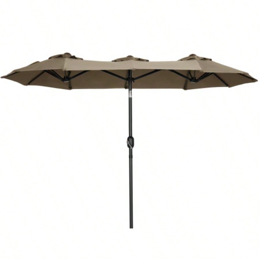 Outsunny Double - sided Patio 9.5 Large Outdoor Market with Push Button Tilt and Crank, 3 Vents and 12 Ribs, Garden, Deck, Pool, Gray