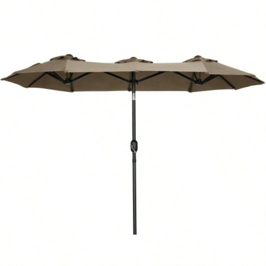Outsunny Double - sided Patio 9.5 Large Outdoor Market with Push Button Tilt and Crank, 3 Vents and 12 Ribs, Garden, Deck, Pool, Gray