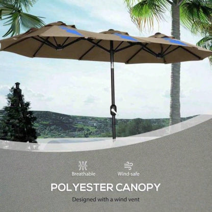 Outsunny Double - sided Patio 9.5 Large Outdoor Market with Push Button Tilt and Crank, 3 Vents and 12 Ribs, Garden, Deck, Pool, Gray