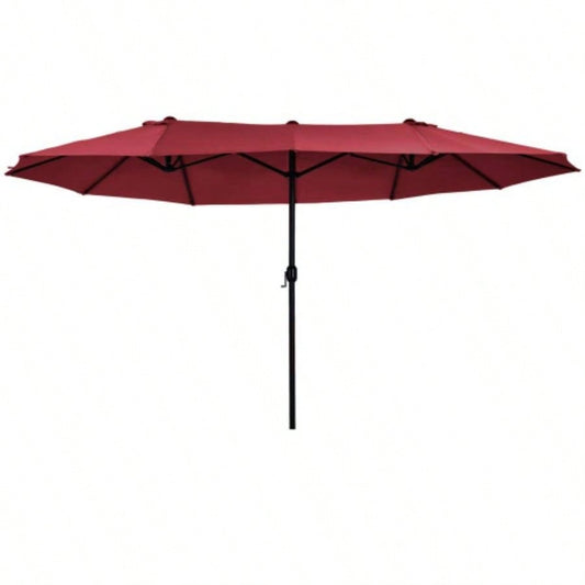 Outsunny Large 15ft Patio, Double - Sided Outdoor with Crank Handle and Vents Backyard, Deck, Pool, Market, Wine Red